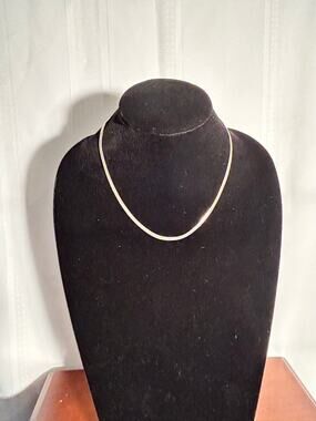 Vintage Silver Tone Herringbone Chain Necklace 17 Inch Long Layering Strand